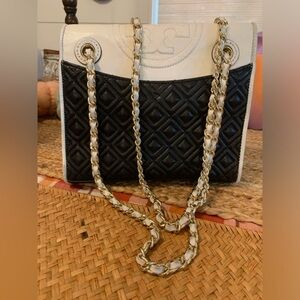 Tory Burch Black and Cream Shoulder Bag